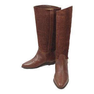 Pazzo Riding Boots Womens 6 Brown Suede Leather Gold Bit Accents Slip On Chile